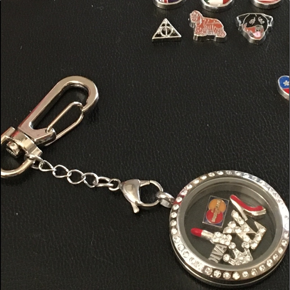 Purse Zipper Pull LOCKET with Charms & Background